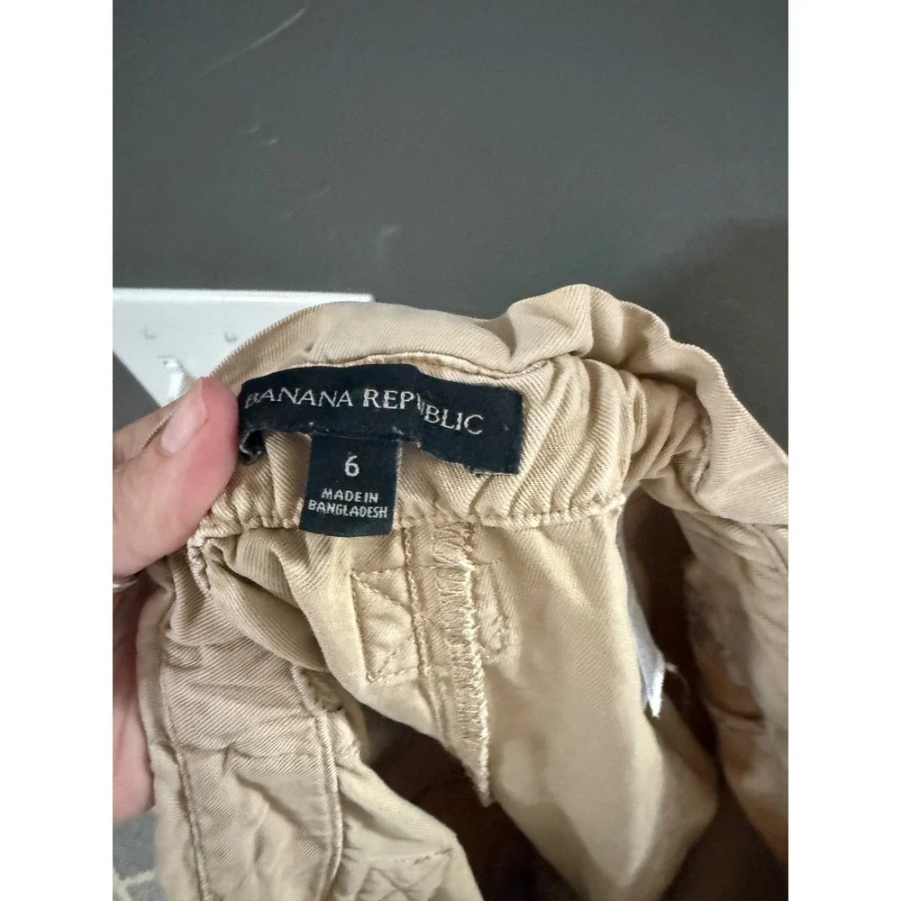 Banana Republic Women Khaki Lyocell Linen Utility Paperbag Pants Size 6 Tan